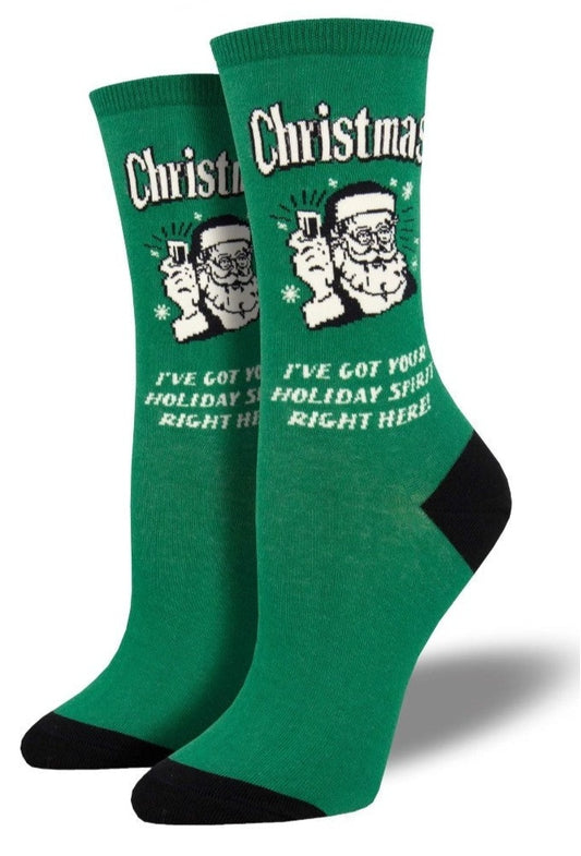 Christmas Spirit Green Women's Crew Socks